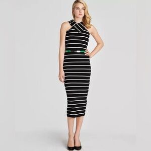 Ted Baker Women’s Canna Crossover Neck Dress Striped US Sz 6 Clean Girl Parisian